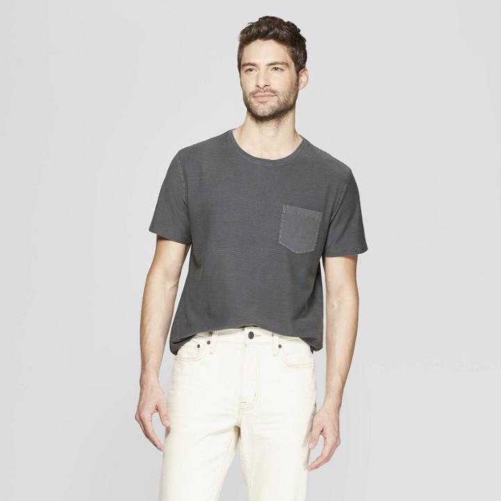 Men's Jacquard Regular Fit Short Sleeve Textured T-shirt - Goodfellow & Co Essential Gray
