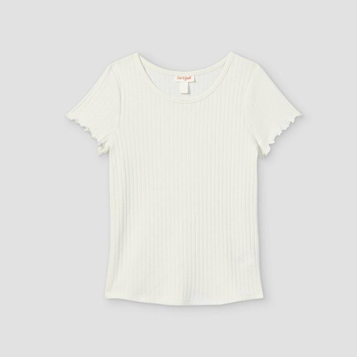 Girls' Rib-knit Printed Short Sleeve Top - Cat & Jack Cream