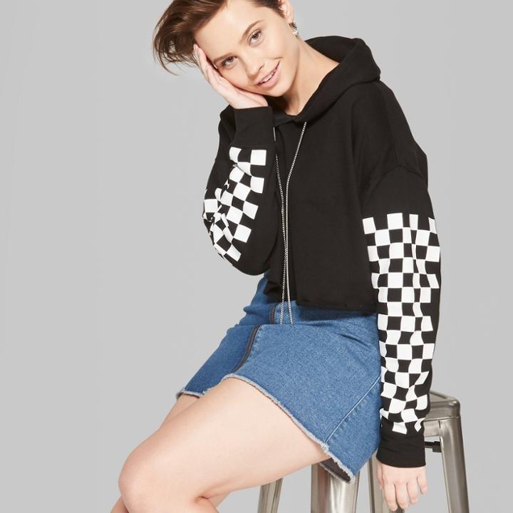 Women's Checkerboard Sleeve Hoodie - Wild Fable Black