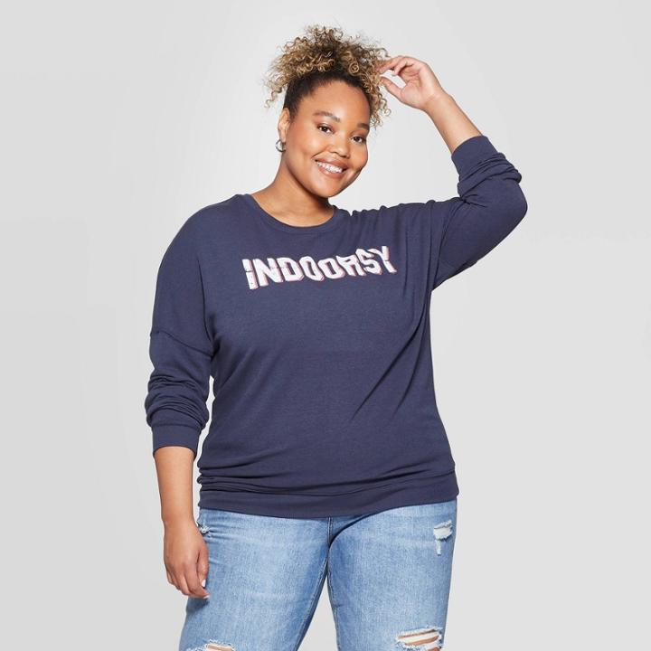 Women's Indoorsy Plus Size Long Sleeve Sweatshirt - Zoe+liv (juniors') - Blue 1x, Women's,
