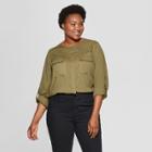 Women's Plus Size Utility Pocket Long Sleeve Shirt - Ava & Viv Olive (green)