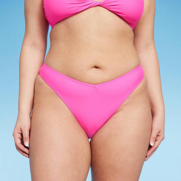 Women's V-front Extra High Leg Extra Cheeky Bikini Bottom - Wild Fable Pink