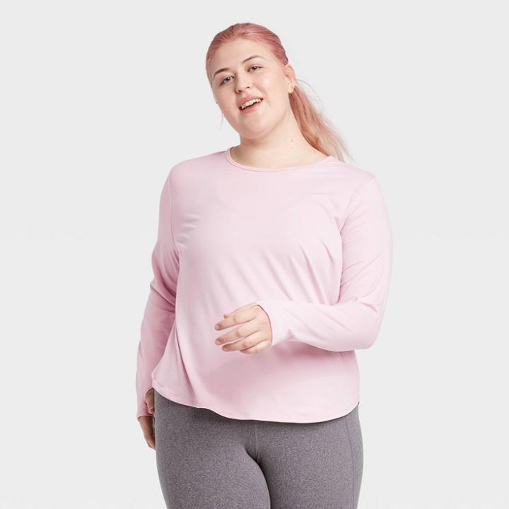 Women's Plus Size Long Sleeve Essential T-shirt - All In Motion Lilac 1x, Women's, Size: