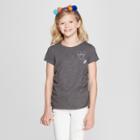 Girls' Happy Embroidered Short Sleeve Cinched Top - Cat & Jack Gray