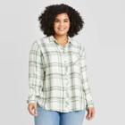 Women's Plus Size Plaid Long Sleeve Collared Button-down Top - Universal Thread Green 1x, Women's,