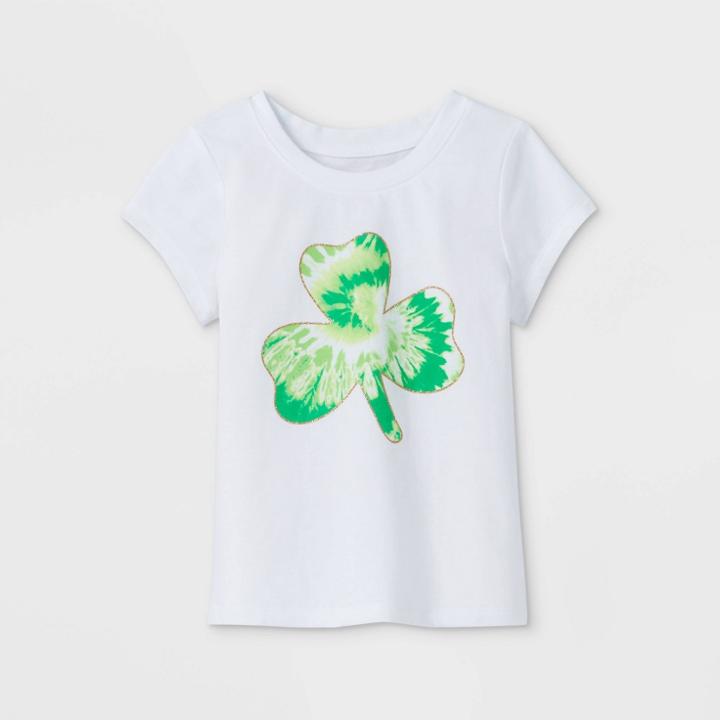 Toddler Girls' Tie-dye Shamrock Short Sleeve Graphic T-shirt - Cat & Jack White