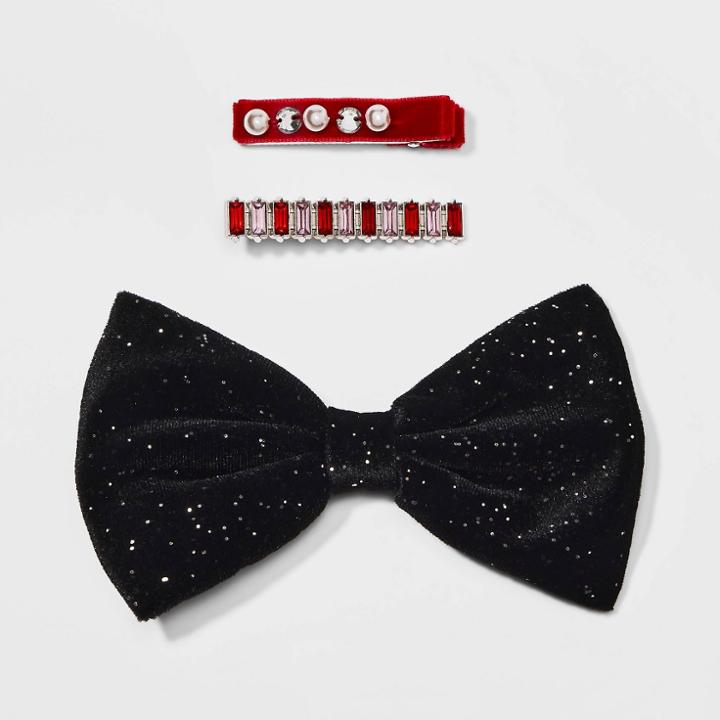 Girls' 3pk Sequin Bow And Jewel Salon Clips - Cat & Jack Black