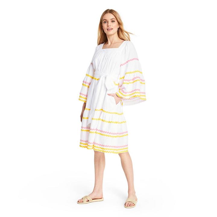 Women's Ric Rac Flare Sleeve Dress - Lisa Marie Fernandez For Target White/yellow Xxs