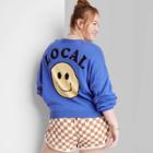 Women's Plus Size Ascot + Hart Smile Graphic Cardigan - Blue