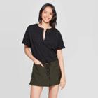 Women's Textured Knit Short Sleeve V-neck T-shirt - Who What Wear Jet Black