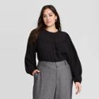 Women's Plus Size Long Sleeve Everyday Blouse - A New Day Black