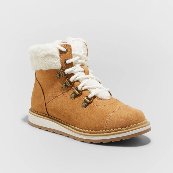 Girls' Rayne Zipper Slip-on Winter Shearling Style Boots - Cat & Jack Cognac