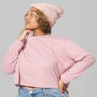 Women's Striped Long Sleeve Boxy Waffle T-shirt - Wild Fable Old Rose