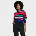 Women's Crewneck Fuzzy Pullover Sweater - A New Day Striped Xs, Multicolor