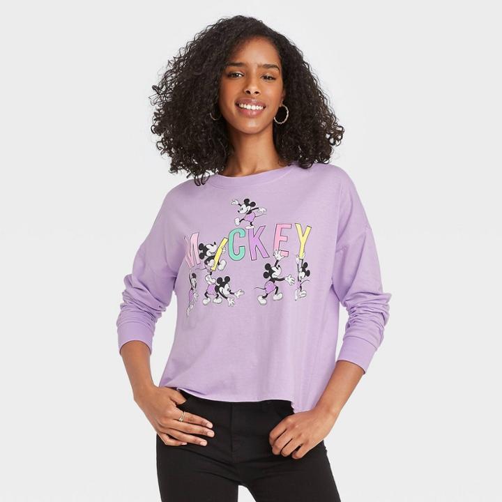 Women's Disney Multi Mickey Long Sleeve Graphic T-shirt - Purple