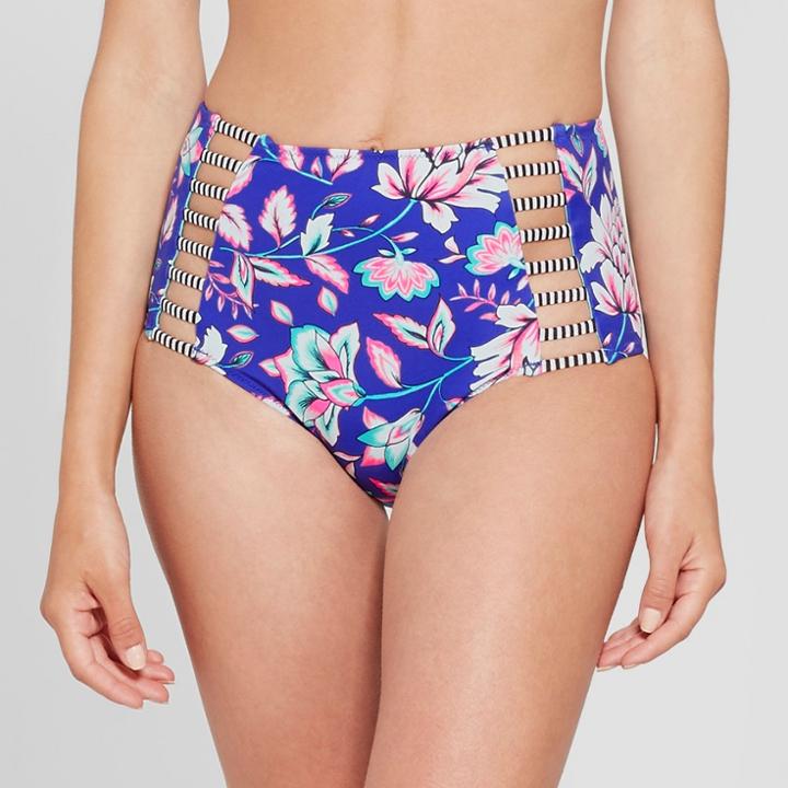 Women's Beach High Waist Strappy Bikini Bottom - Shade & Shore Blue Floral