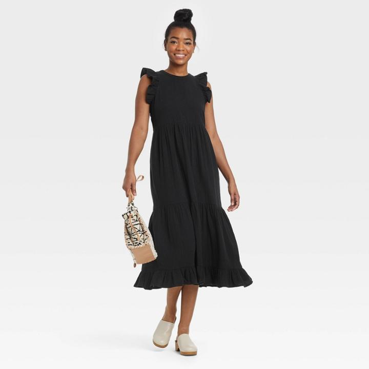 Women's Flutter Sleeveless Tiered Dress - Universal Thread Black