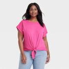 Women's Tie-front Dolman Short Sleeve T-shirt - Ava & Viv Pink