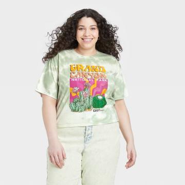 National Park Foundation Women's Plus Size Grand Canyon Short Sleeve Cropped Graphic T-shirt - Green