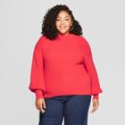 Women's Plus Size Bishop Sleeve Pullover Sweater - A New Day Red X, Pink