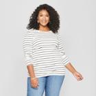 Women's Plus Size Striped Crew Neck Long Sleeve T-shirt - Ava & Viv Black/white