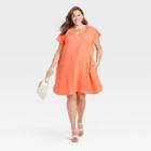 Women's Plus Size Flutter Short Sleeve Woven Dress - Universal Thread Coral