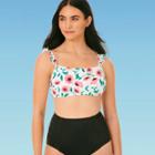 Women's Slimming Control Ruffle Strap Bikini Top - Beach Betty By Miracle Brands White Floral S, Women's, Size: Small,
