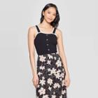 Women's Off The Shoulder Front Button Tank Top - Who What Wear Black