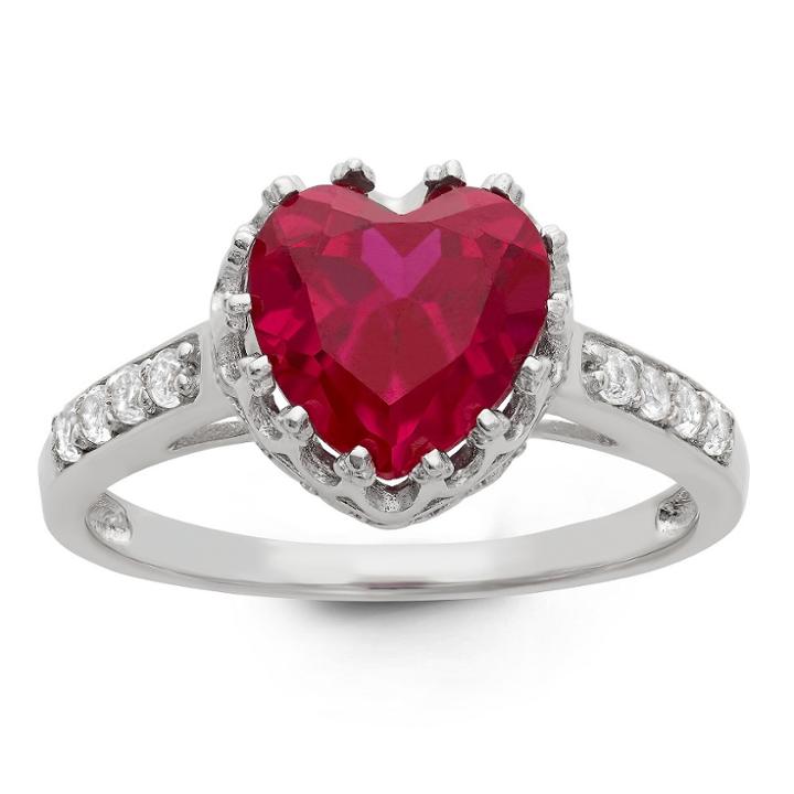 1 3/4 Tcw Tiara Heart-cut Ruby (red) Crown Ring In Sterling