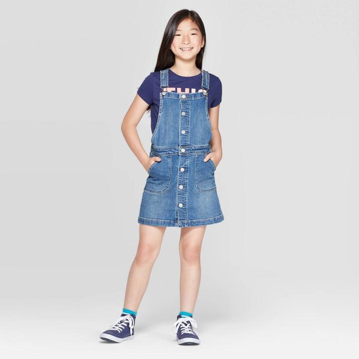 Girls' Jeans Pinafore - Cat & Jack Medium Wash