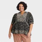 Women's Plus Size Short Sleeve Embroidered Top - Knox Rose Black Floral