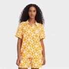 Doe. Women's Smileyworld Souvenir Short Sleeve Button-down Graphic T-shirt - Yellow