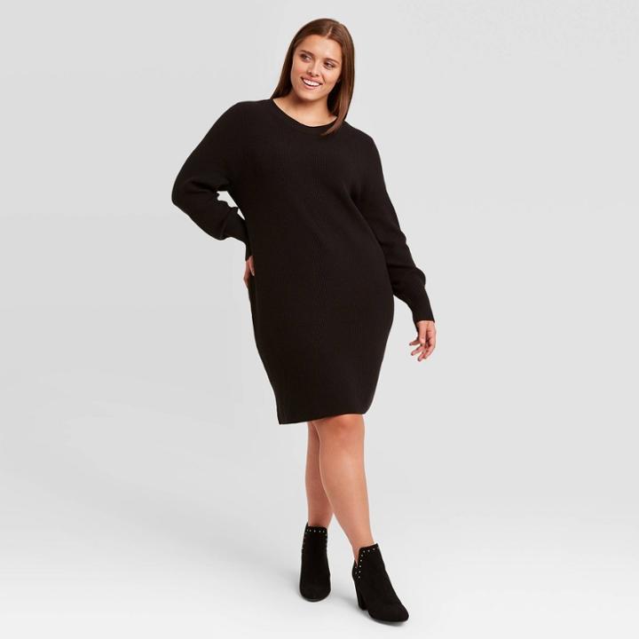 Women's Plus Size Long Sleeve Sweater Dress - Ava & Viv Black X