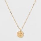 Mini Disc With Embossed Floral Pendant Necklace - Wild Fable Gold