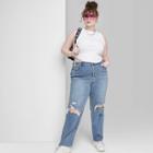 Women's Plus Size Super-high Rise Distressed Straight Jeans - Wild Fable Medium Wash