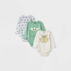 Disney Baby Boys' 3pk Star Wars Baby Yoda Long Sleeve Bodysuit - Newborn, Green/grey