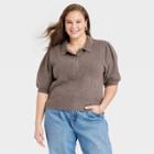 Women's Plus Size Polo Sweater - A New Day Brown