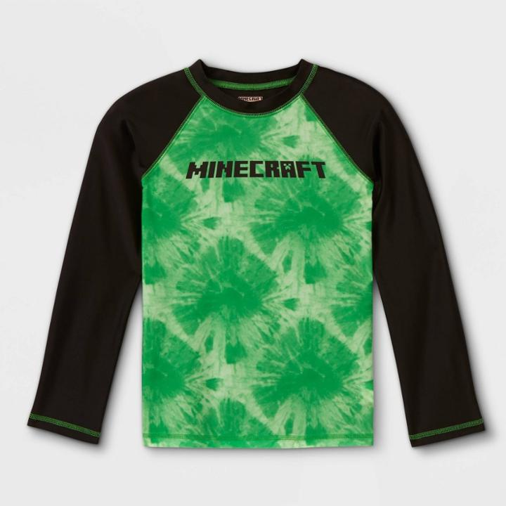 Boys' Minecraft Long Sleeve Rash Guard Swim Shirt - Green