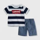 Levi's Toddler Boys' 2pc Striped Knit Short Sleeve T-shirt And Woven Pull-on Short Set - Navy