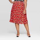 Women's Plus Size Floral Print Mid-rise Seamed A-line Slip Skirt - Who What Wear Red