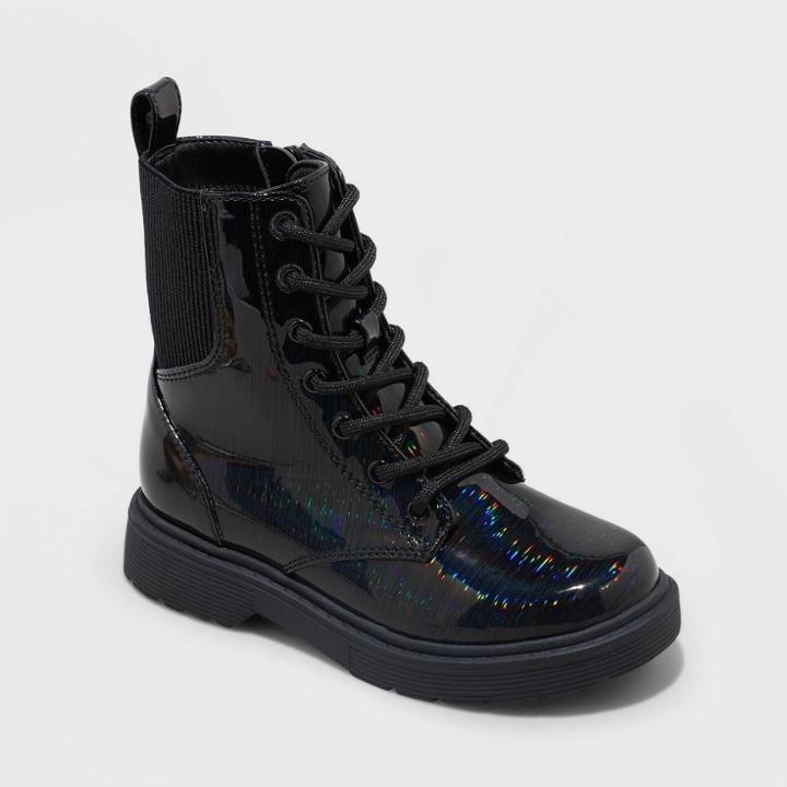 Girls' Nola Zipper Lace-up Combat Boots - Art Class Black