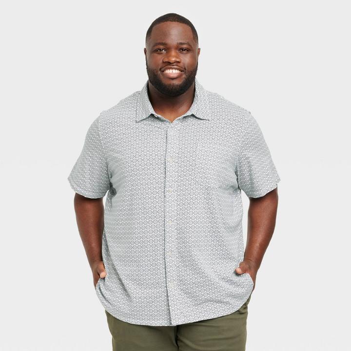 Men's Big & Tall Short Sleeve Knit Button-down Shirt - Goodfellow & Co Cement Gray