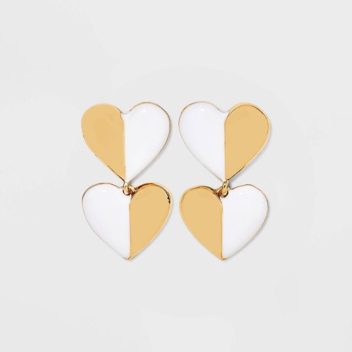 Sugarfix By Baublebar Two-tone Stacked Heart Drop Earrings - White