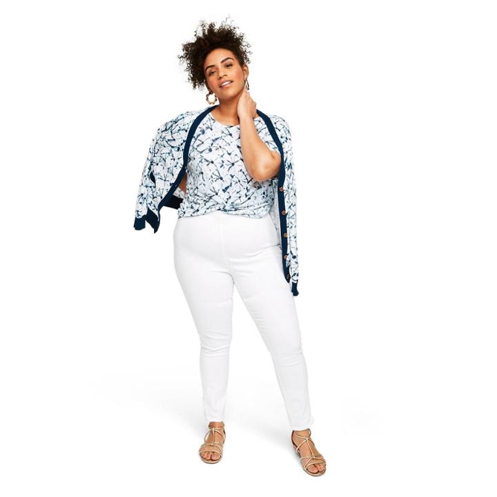 Women's Plus Size Shibori Print Short Sleeve Crewneck T-shirt - Thakoon For Target White/blue 1x, Women's, Size: 1xl, White Blue
