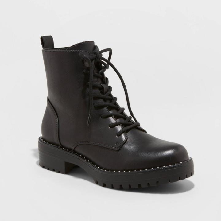 Women's Caldwell Lace Up Combat Boots - A New Day Black