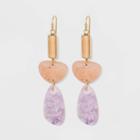 Semi-precious Dyed Fuchsia Quartz And Jade Worn Gold Drop Earrings - Universal Thread