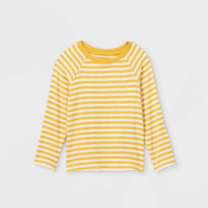 Toddler Girls' Striped Cozy Long Sleeve T-shirt - Cat & Jack Gold/cream