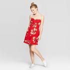 Women's Floral Print Tie Front Strapless Dress - Xhilaration Red