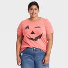 Grayson Threads Women's Plus Size Halloween Pumpkin Face Short Sleeve Graphic T-shirt - Orange