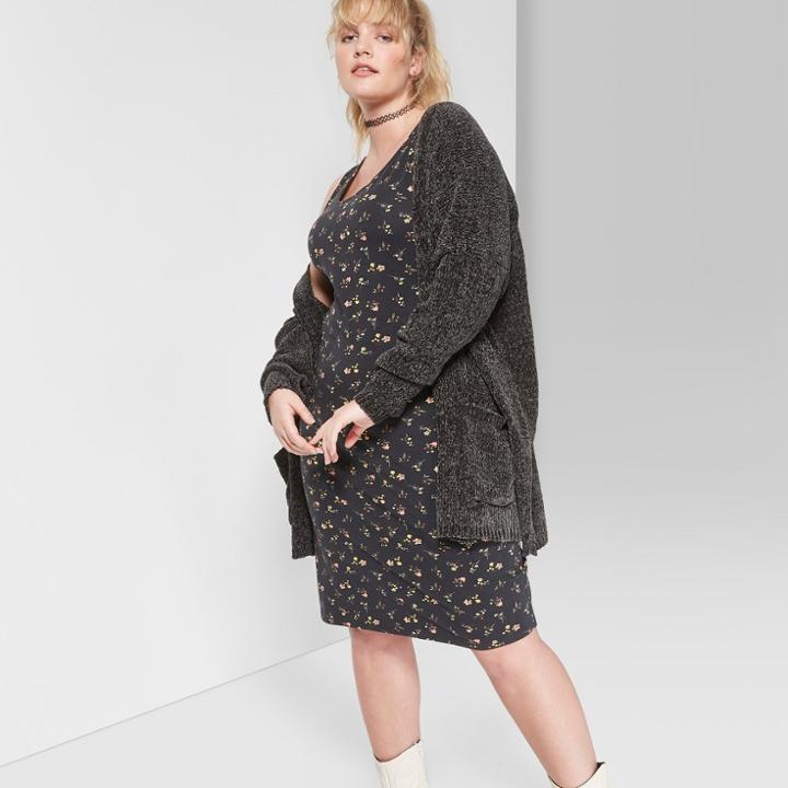 Women's Floral Print Plus Size Strappy Scoop Neck Knit Midi Dress - Wild Fable Black
